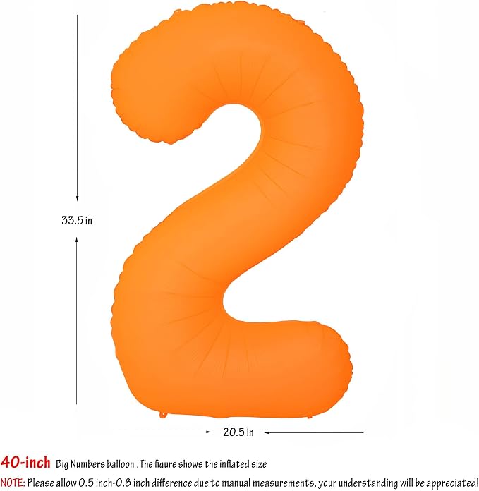 Orange Birthday Number 2 Balloon 40 inch Fluorescent Orange Number 2 | Helium - Image 2