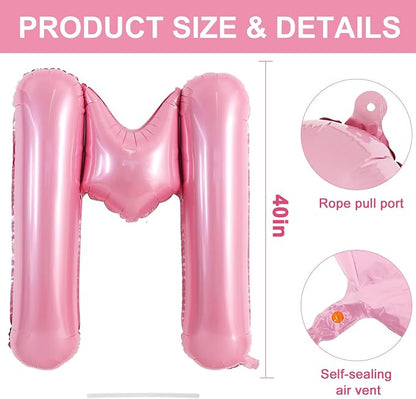 TONIFUL 40 Inch Large Pink Letter M Balloons Giant Foil Mylar Alphabet Balloon - Image 2