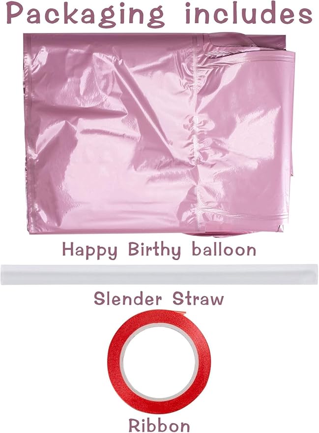 Happy Birthday Balloons Banner Pink 16 Inch Mylar Foil Letters - Image 3