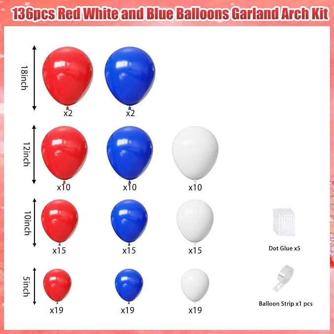 YMSZ Red White and Blue Balloons Arch Kit, 4th of July Balloons Decoration | - Image 2