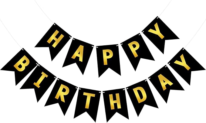 Hooqict Happy Birthday Banner Black and Gold Birthday Decorations by Hooqict