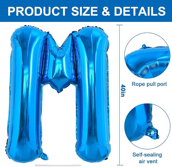 TONIFUL 40 Inch Large Blue Letter M Foil Balloons Alphabet Balloons | Giant - Image 2