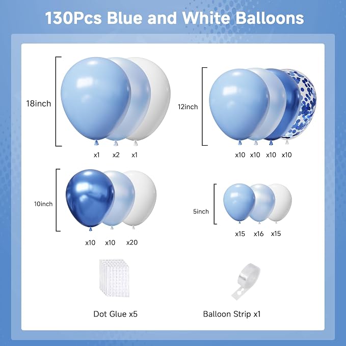 Blue Balloons Arch Kit, Baby Blue Latex Balloons - Image 3