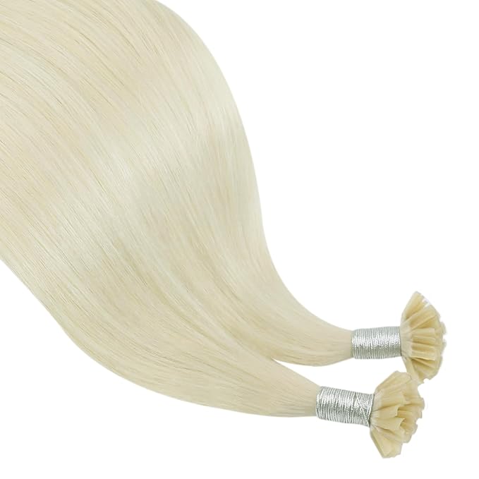 YoungSee U Tips Hair Extensions Real Human Hair Blonde U Tip Extensions Remy Hair Platinum Blonde Hot Fusion K Tips Hair Extension Straight Ktips Human Hair Extension for Women 16In 1G/S 50G