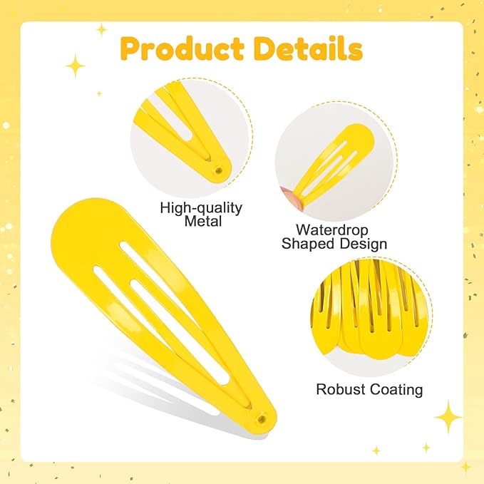 2 Inch Yellow Hair Clips Barrettes Metal Snap Clips for Women Durable Water Drop Ideal Hair Accessories for Hairdressing Wedding and Everyday Use 20 pcs