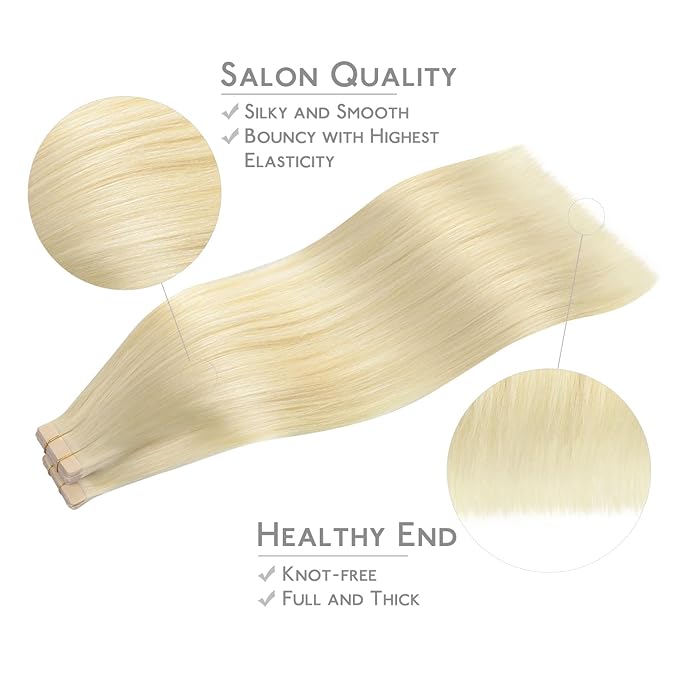 Wennalife Tape in Hair Extensions Human Hair,40pcs 100g 22 inch Bleach Blonde Hair Extensions Real Human Hair Straight Tape in Extensions Invisible Human Hair Extensions Reusable Real Hair Extensions