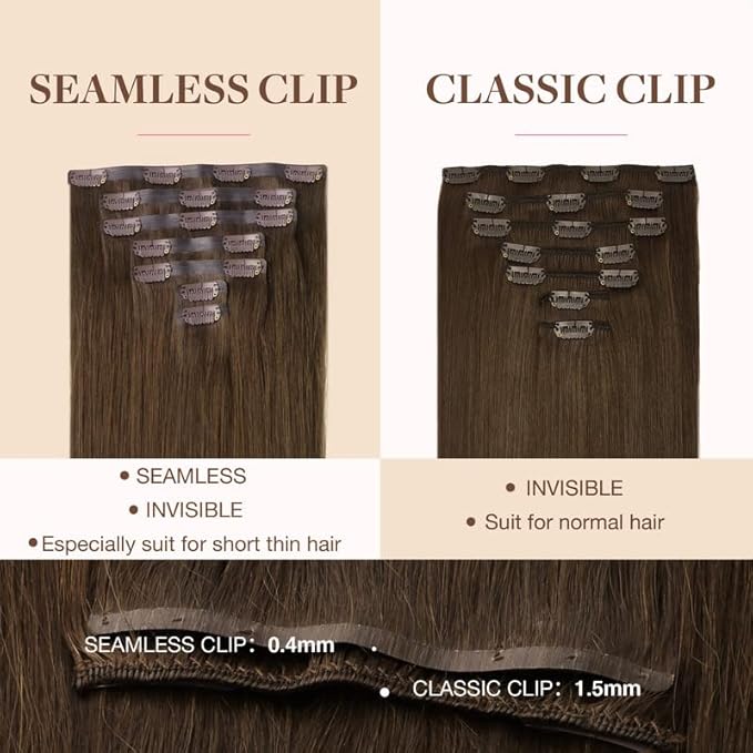 GOO GOO Clip in Hair Extensions Real Human Hair, Remy Human Hair Extensions Clip ins for Women, Natural Human Hair, 14inch 110g 7Pcs, 4A Chocolate Brown