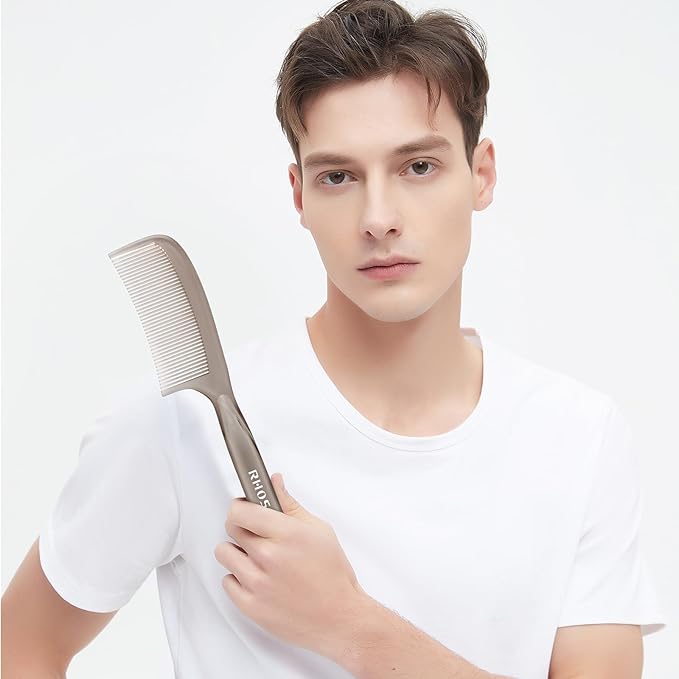 RHOS Detangler Hair Comb for Women and Men-Wide Tooth Comb for Curly,Thick,Wavy,Long Hair,Large Tooth Detangling Comb for Wet and Dry Hair-Styling Essentials Round Handle Hairdressing Comb(Gray)
