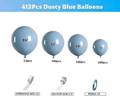 412pcs Dusty Blue Balloons Different Sizes 18 12 10 5 Inch, Slate Blue Boho - Image 2