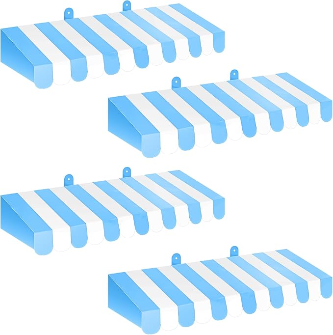 Boao 4 Pack Blue and White Awning Decoration 3D Stripe Cardboard Awning by Boao