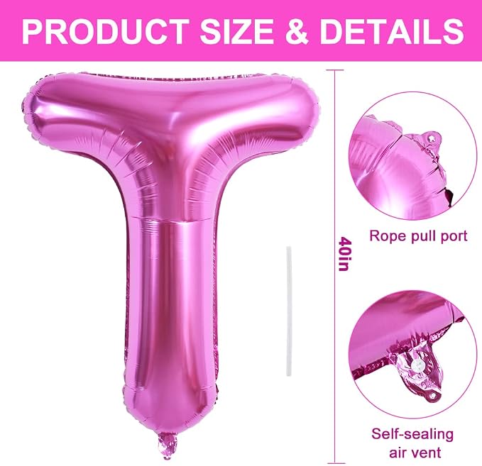 TONIFUL 40 Inch Large Rose Red Letter T Balloon - Image 2