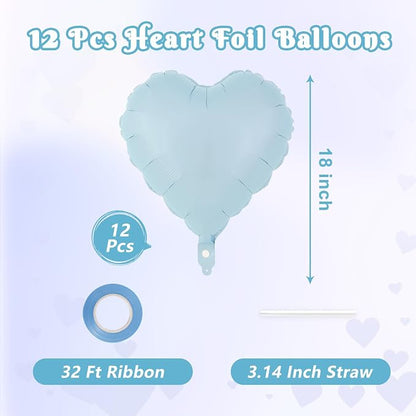 12 Pcs Blue Heart Balloons, 18 Inch Heart Foil Balloons Love Balloon Valentine - Image 2