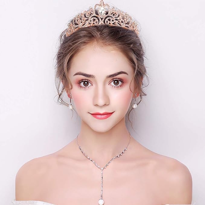 Didder Rose Gold Crystal Tiara Crown Headband Princess Elegant Crown with combs for Women Girls Bridal Wedding Prom Birthday Party