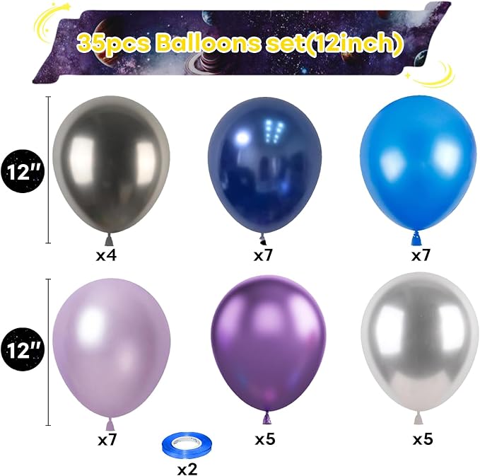 Outer Space Balloons, 12 Inches Galaxy Blue Purple Balloons - Image 2
