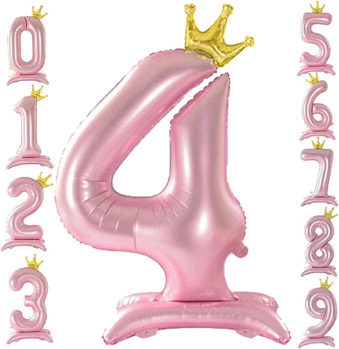 42 Inch Crown Pink Number Balloon, Number 4 Balloon by Eoopoon
