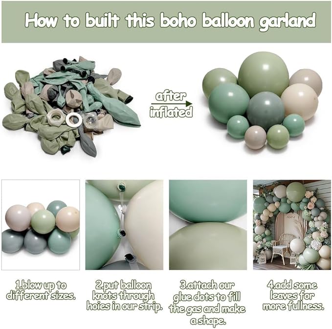 Dusty Green White Sand Balloon Garland - Image 4