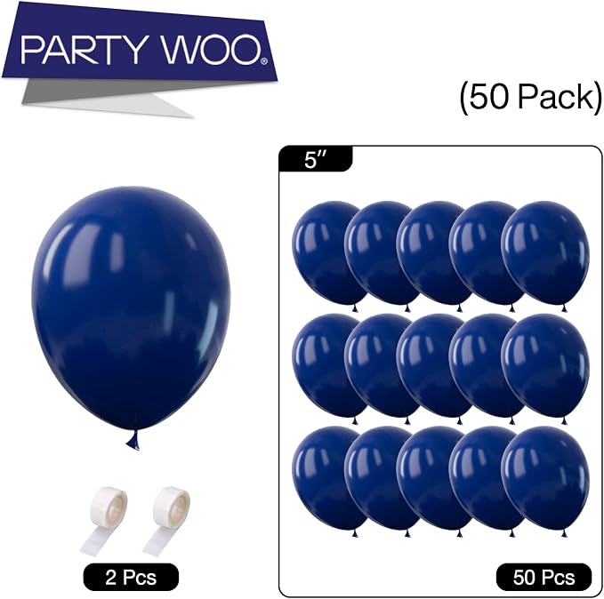 PartyWoo Navy Blue Balloons 50pcs Matte Dark Blue Color 5 Inch | Balloons - Image 6