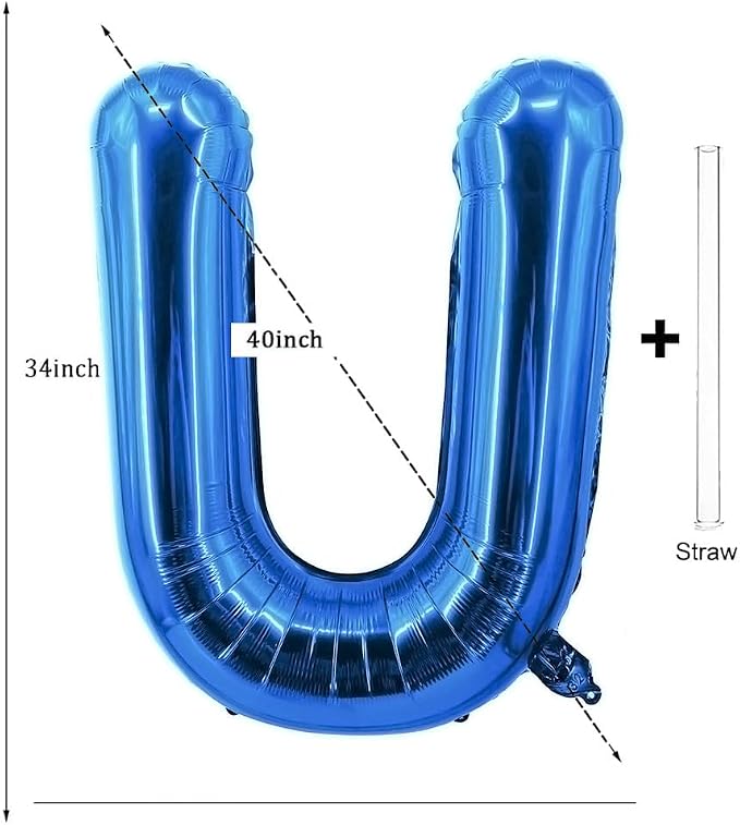 Letter Balloons 40 Inch Blue Giant Alphabet Balloons Letter U | Foil Mylar Big - Image 2