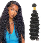 Deep Wave Bundles Human Hair Color 1B Deep Wave Bundles Niegmeag Brazilian Virgin Remy Hair Single Bundle 18 Inch Double Weft Natural Black Loose Wave Bundle Hair Weave 100g