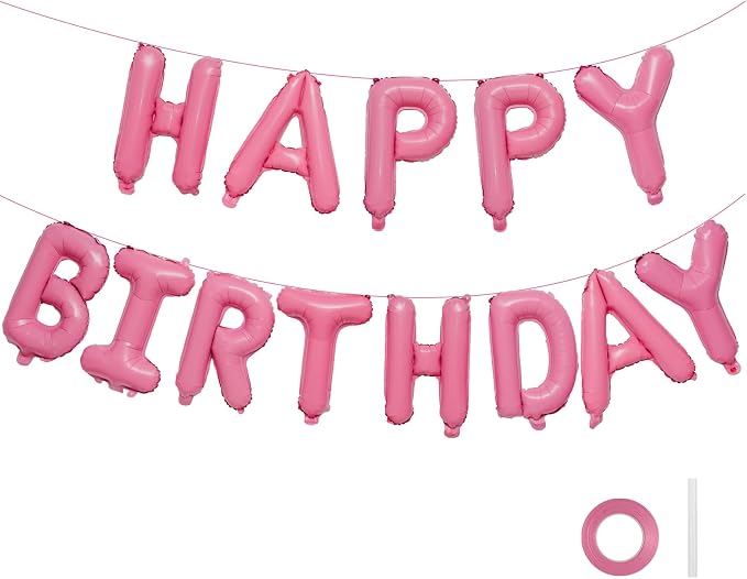 Happy Birthday Balloons Banner Pink Mylar Letter Sign | 16 Inch Reusable Foil by Unknown