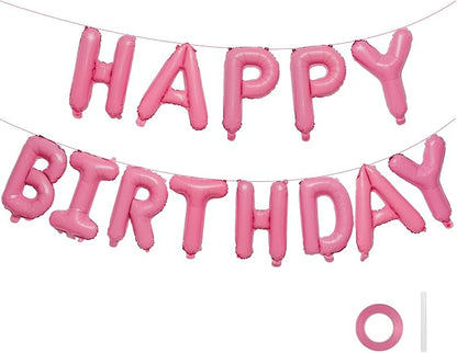 Happy Birthday Balloons Banner Pink Mylar Letter Sign | 16 Inch Reusable Foil by Unknown