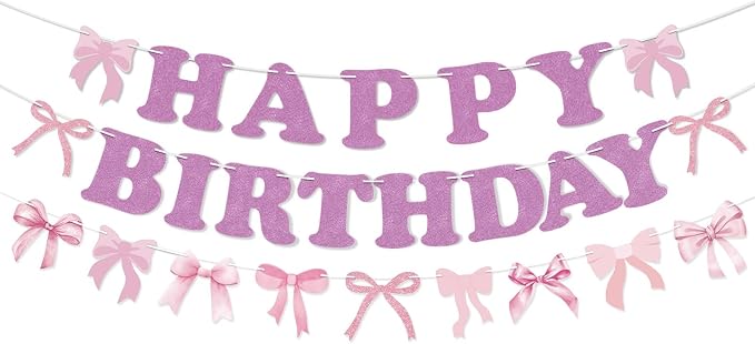 Bow Happy Birthday Banner Bow Garland Pink Bow Coquette Decor by Adecortalk