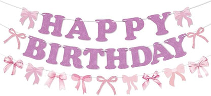 Bow Happy Birthday Banner Bow Garland Pink Bow Coquette Decor by Adecortalk