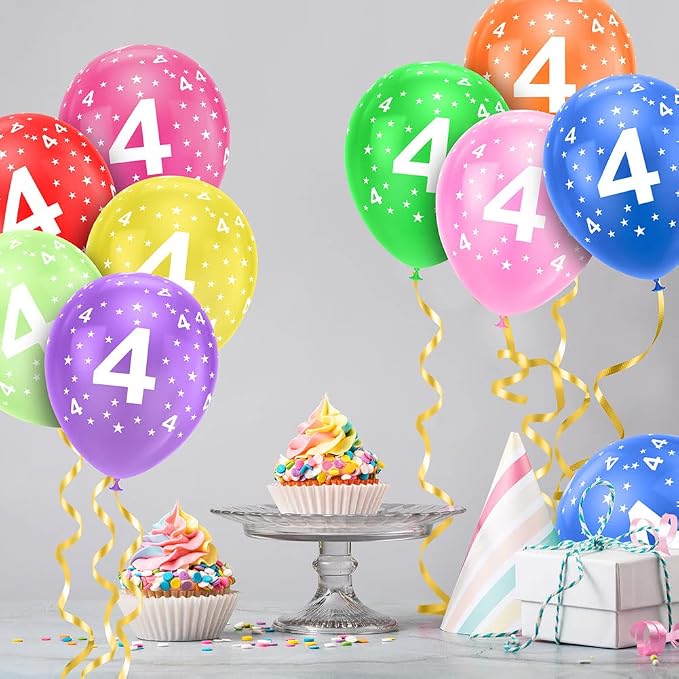 Ainiv 4th Birthday Balloons 18PCS, 12inch Numbers Printed Latex Balloons | 4th - Image 7