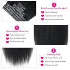Seamless Kinky Straight Clip in Hair Extensions for Black Women Brazilian Virgin Human Hair Extensions 8Pcs Seamless Clip ins Human Hair with 18Clips Invisible PU Skin Weft 120g 24inch Natural Black