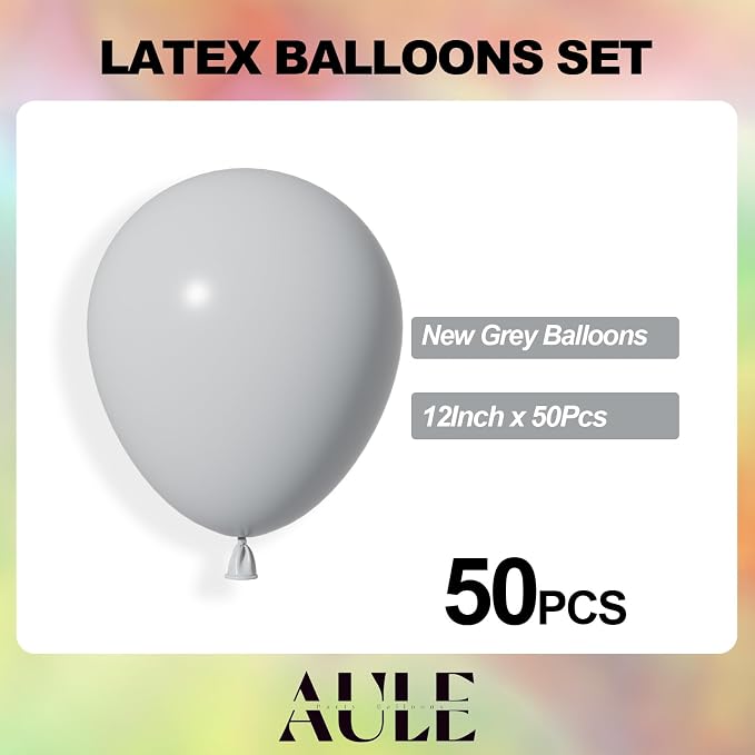 AULE 50Pcs Latex 12 Inch Gray Balloons | Helium Party Happy Birthday Graduation - Image 2
