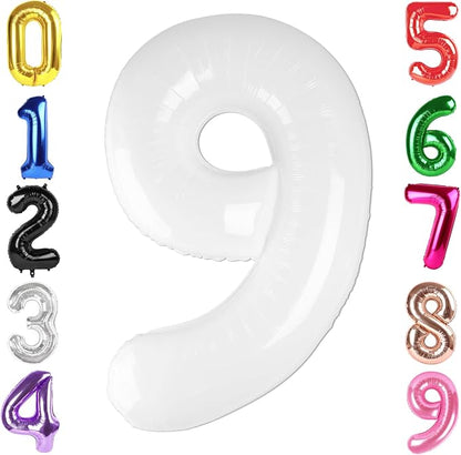 40 Inch White Number 9 Balloon Birthday Party Decorations by Hadoife