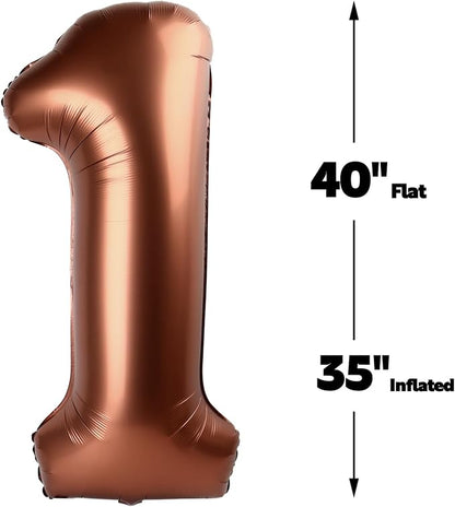 Dark Brown Number 1 Balloon 40 inch, 1st Birthday Party Balloons Decorations | - Image 3