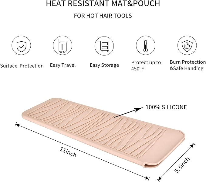 Silicone Heat Resistant Travel Mat Pouch for Hair Straightener, Crimping Iron, Curling Wand, Flat Iron, and Styling Tools