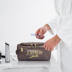 Personalized Toiletry Bag for Men, Engraved Name Initials Toiletry Bag, Customized Monogram Travel Shaving Dopp Kit for Groomsmen, Gift for Christmas, Birthday, Dad, Husband (Dark Coffee)