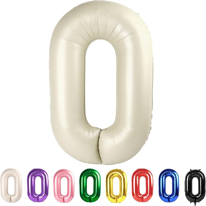 Large Number 0 Balloons Cream Birthday Party Decorations by Mluchee
