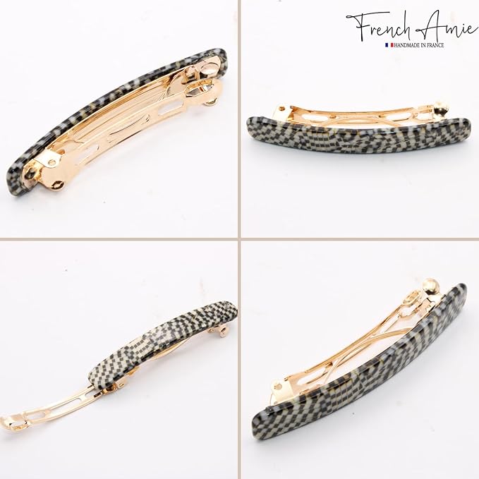 French Amie Small Opera 2 1/4 inch Celluloid Handmade Automatic Hair Clip Barrette - (Opera)