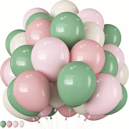 Sage Green Pink Balloons, Blush Sand White Balloon by Paeyeq