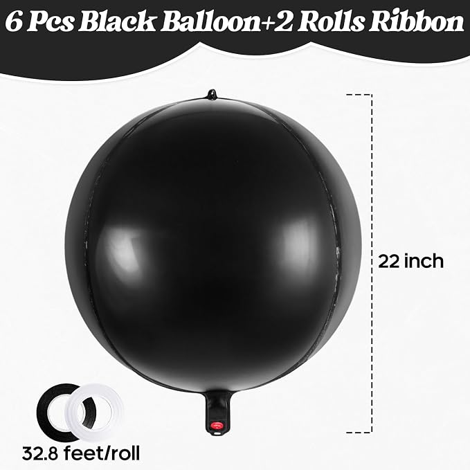 Metallic Black Balloons, 22 Inch Large Sphere Round Balloons - Image 3