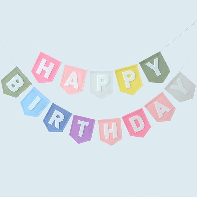 Happy Birthday Banner Felt Pastel Birthday Decorations Sign Pastel Rainbow - Image 4