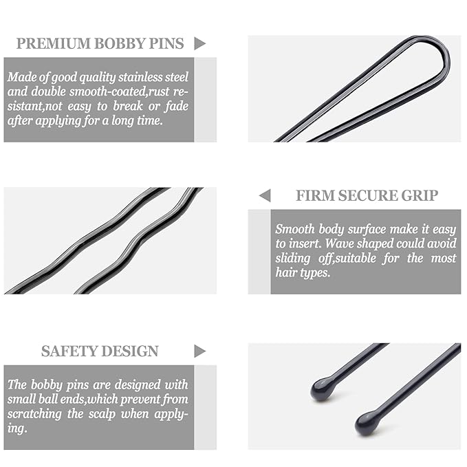 100PCS 2.4Inch U Shaped Hair Pins Black,Brown Bobby Pins for All Hair Types,Hair Pins for Women,Pain-Free U Pins for Buns With Box（Black+Brown）