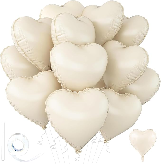 White Heart Ballloons, 18 Inch Foil Love Heart Shaped Balloons 12Pcs Creamy by Wuhetyo