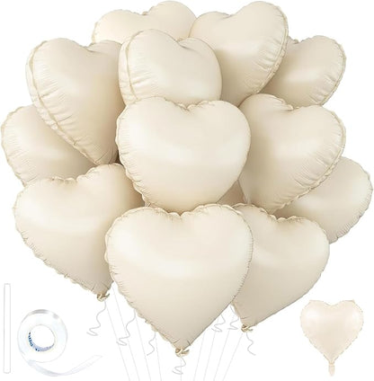 White Heart Ballloons, 18 Inch Foil Love Heart Shaped Balloons 12Pcs Creamy by Wuhetyo