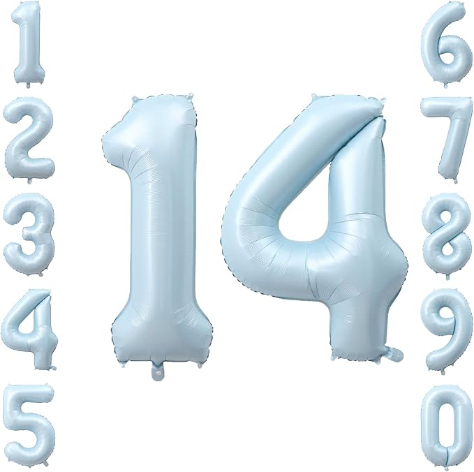Baby Blue Number 14 Balloon 40 Inch, Sky Pastel Foil Digits Party Supplies | by Unknown