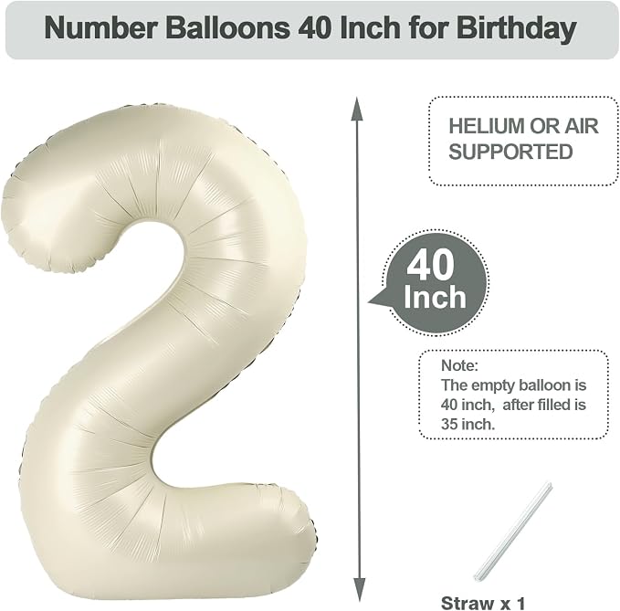 Cream White Number Balloons 40 Inch 1 Balloon - Image 5