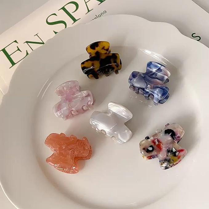 Small Hair Clips for Women,1.4" Acetate Hair Claw Clips, Strong Hold Nonslip Half-Up Jaw Clip, French Hair Accessories Birthday Thanksgiving Christmas Gift for Girls Mother Daughter Thin Thick (6 PCS)