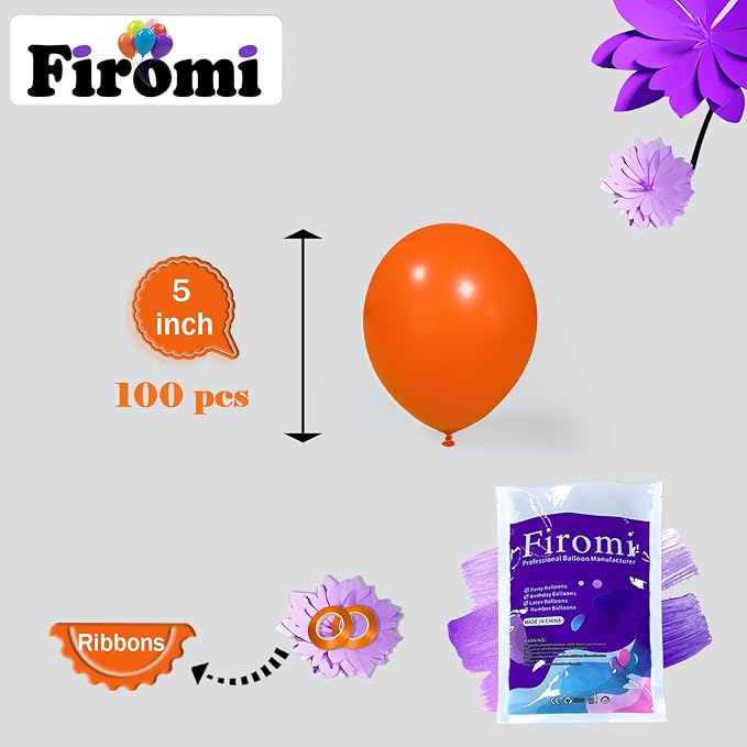 Firomi Small Orange Balloons 5-inch 100 Pack | Helium Shiny Orange Thicken - Image 2