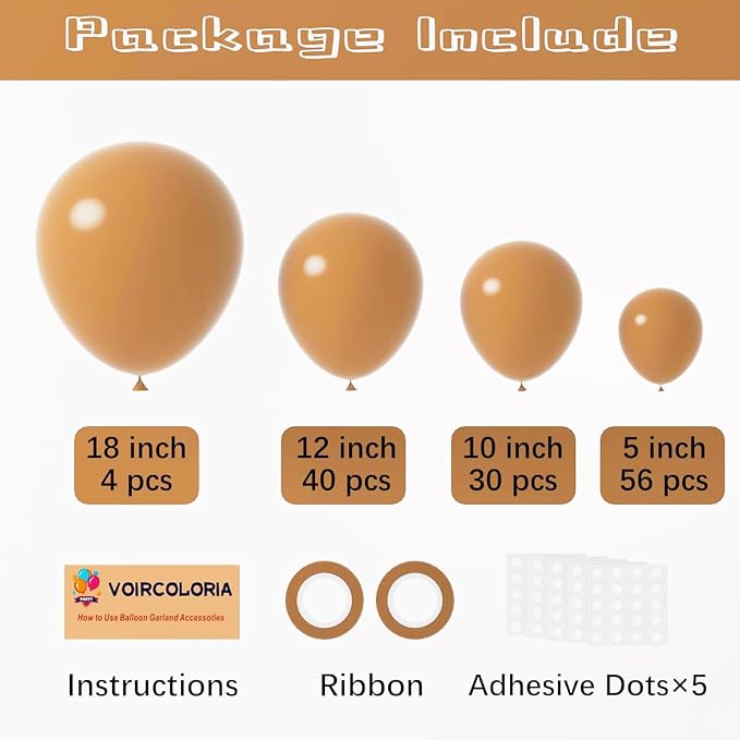 Voircoloria 130pcs Brown Balloons Garland Arch Kit, 18 12 10 5 Inch | - Image 2