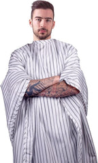 Cricket Route 66 Barber Cape - Hair Cutting Cape with Classic Pinstripe Design, Adjustable Snap Neck Closure - Water-Resistant, Lightweight and Comfortable, Extra Large Coverage - 58” x 60”