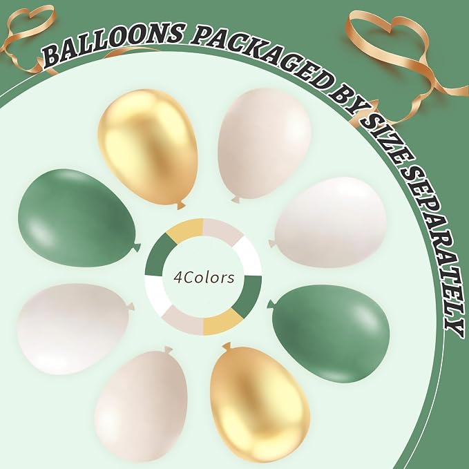 412Pcs Sage Green White Sand Gold Balloons Garland Arch Kit, 18 12 10 5 Inch - Image 4