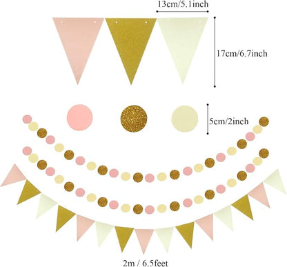 Party Decoration, Pom Poms Flowers, Garlands String Polka Dot and Triangle - Image 5